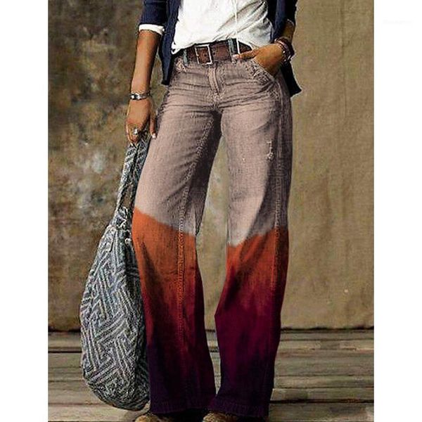 

lugentolo thin print jeans woman spring fashion new plus size loose casual washed jeans1, Blue