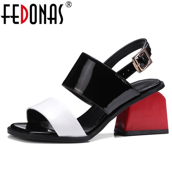 

fedonas elegant sandals womens cut out genuine leather chunky square heel gladiator rome ankle strap sandals shoes woman y200405, Black
