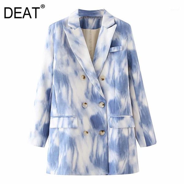 

deat] women tie-dye double breasted hit color blazer new lapel long sleeve loose jacket fashion tide spring autumn 2020 13t8641, White;black