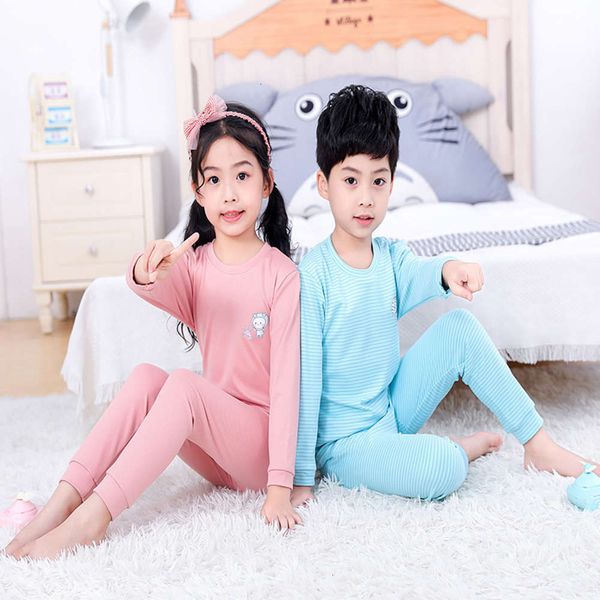 

veet cloth piece trousers underwear two suit boys' girls' pajamas autumn children's wear bottom shirt middle and, Blue;red