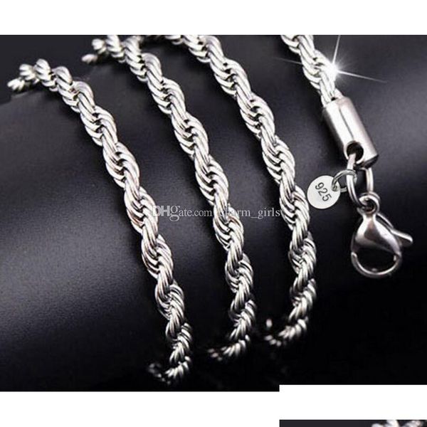 

plating 925 sterling silver twist rope chain men women twist rope chain necklaces 2mm 16-30inches jewelry l1fig
