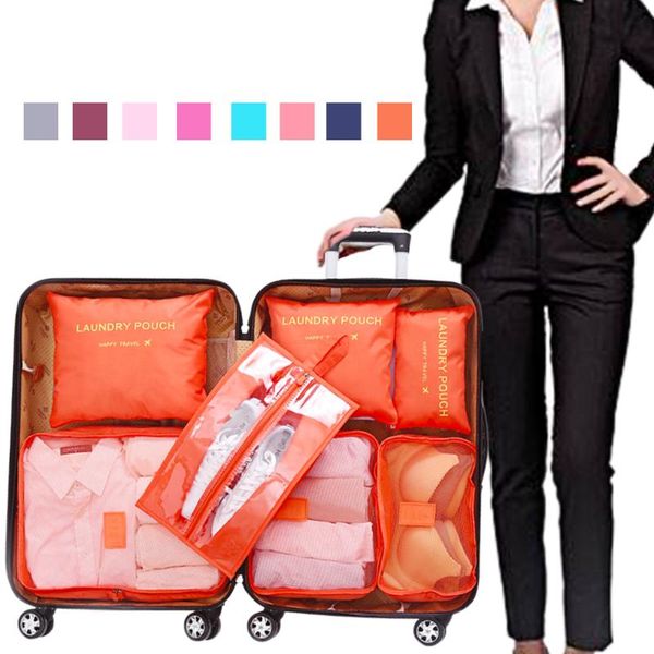 

7-piece travel luggage organizer sets clothes storage bag home pouch packing cube waterproof high capacity colorful container
