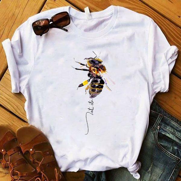 

women t womens graphic let it bee cute fashion short sleeve printed tee shirt ladies kawaii tshirt female clothes t shirt, White