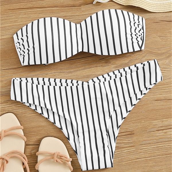 

2020 striped triangle bikini swimsuit for women, White;black