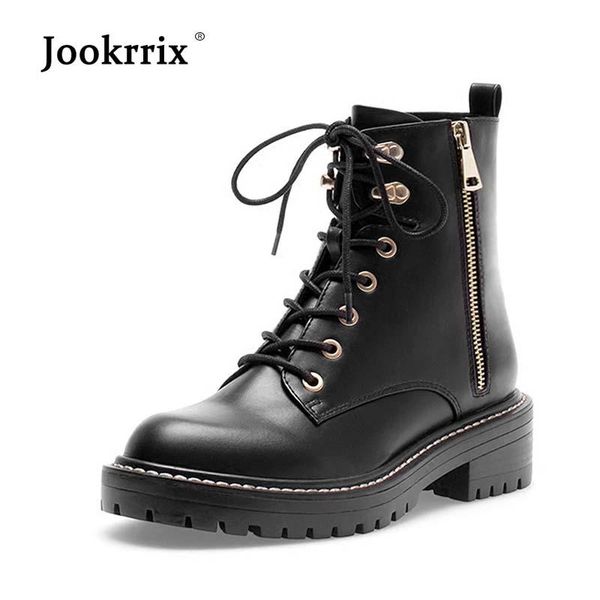 

jookrrix 2020 autumn winter british style fashion brand ankle boots cross-tied shoes women lady warm silp on boot, Black