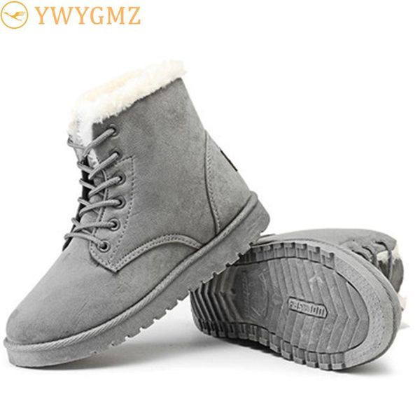 

boots blwbyl winter shoes warm fur snow ankle women botas mujer lace up ladies woman female drop, Black
