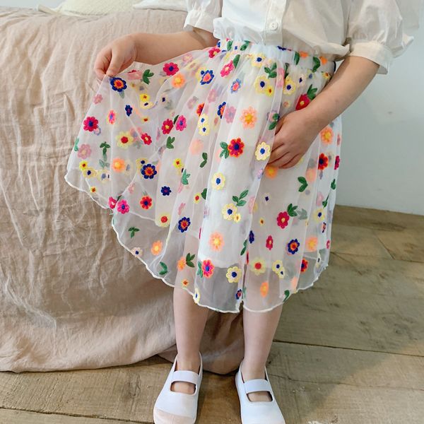 

summer fashion girls flower 3d embroidery mesh skirts 2020 baby girl cute princess skirt y200704