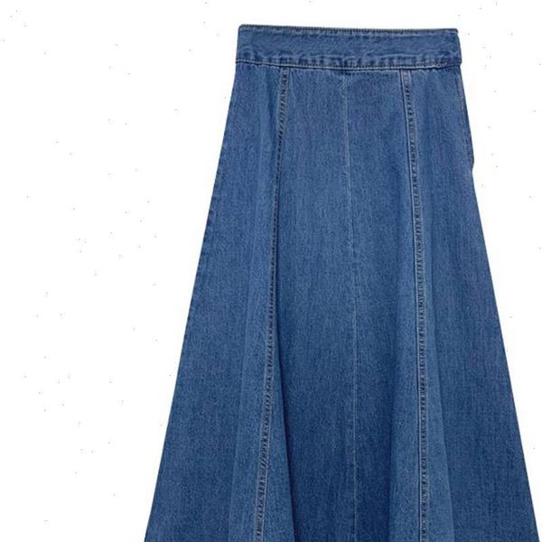 

2021 spring summer high waist pleated denim skirt elegant vintage mid calf jean long skirt plus size midi flare skirts clothes, Black