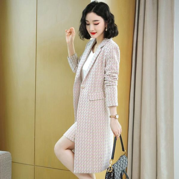 

two piece dress women tweed suits winter korean-style 5xl long length slim jacket mini skirt business suit high-end overalls for work, White