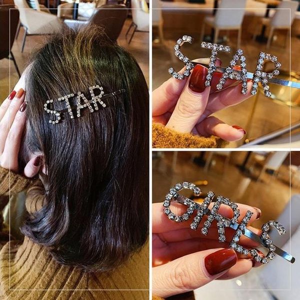 

hair clips & barrettes korean metal crystal letter female jewelry black hairpin girl love word bangs clip accessories headdress, Golden;silver