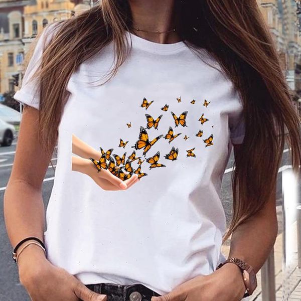 

women graphic butterfly cute summer spring 90s style casual fashion aesthetic print female clothes tees, White