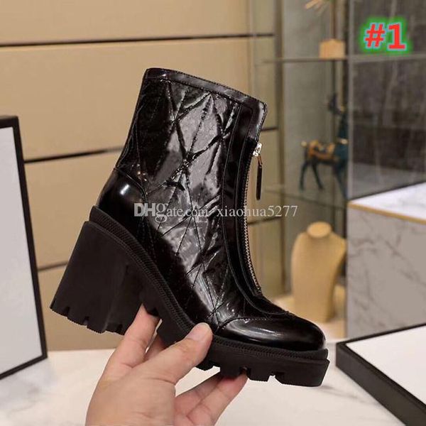 

2020 woman's leather shoes ankle boots martin boots factory direct female rough heel round head boots heel height 9.5cm size35, Black