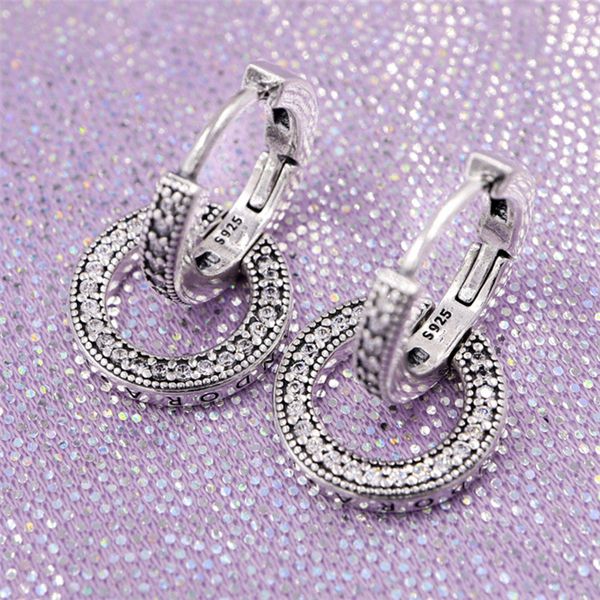

2020 new 100% s925 sterling silver sparkling double hoop earrings european pandora style fashion jewelry for women, Golden