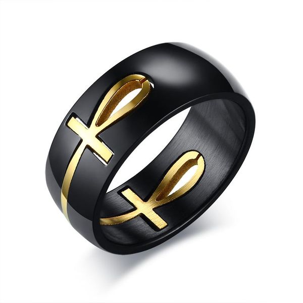 

men's two tones removable ankh egyptian cross ring stainless steel detachable prayer male religious jewelry, Golden;silver