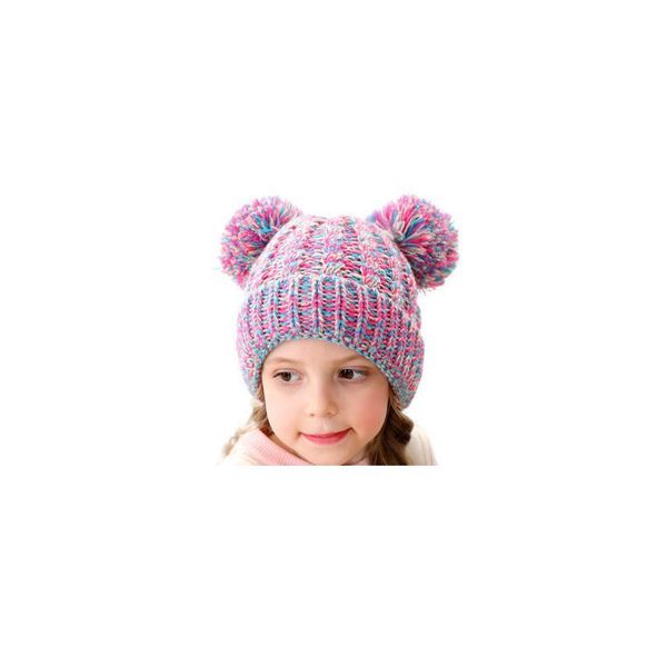 

2020 new cute cartoon elastic baby hat children's knit cotton beans autumn winter warm girl double po qylntm, Yellow