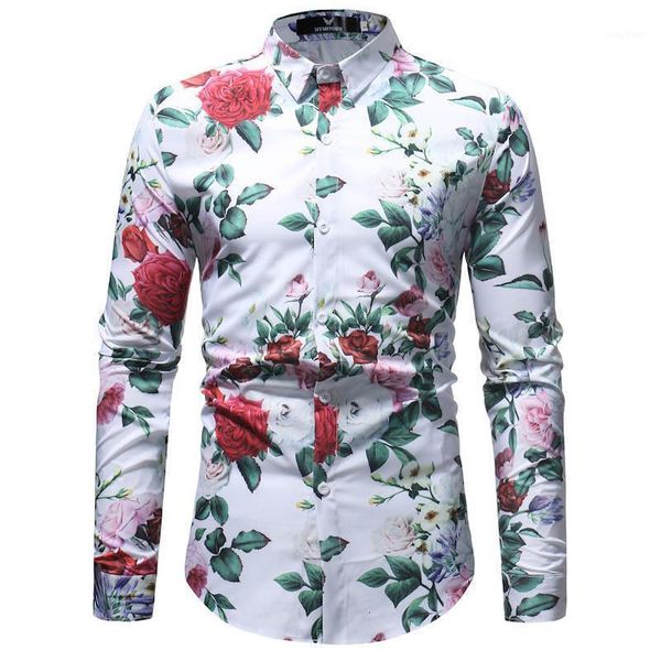 

fall 2019 new popular men's shirt pocket long-buttoned men's shirt pink printed size 3xl1, White;black