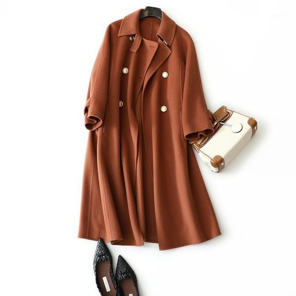 

drama oxygen heroine overcoat pumpkin pink elegant young 11% cashmere coat long double side woolen coat1, Black