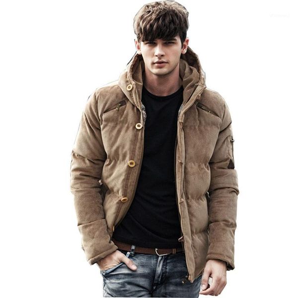 

new winter men jacket coat fashion warm male jackets men parka hooded casual overcoat corduroy hood padded1, Black