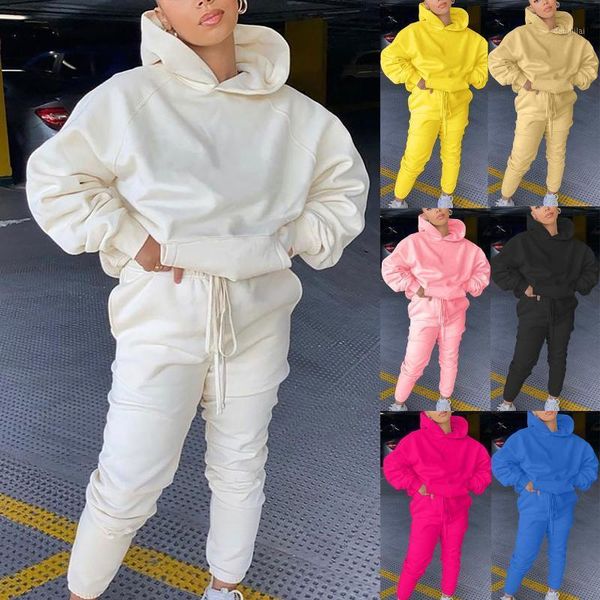 

40# women's tracksuit solid hooded long sleeve pullover sweater pure color sports sweatpant casual suit sets womens outfits1, Gray