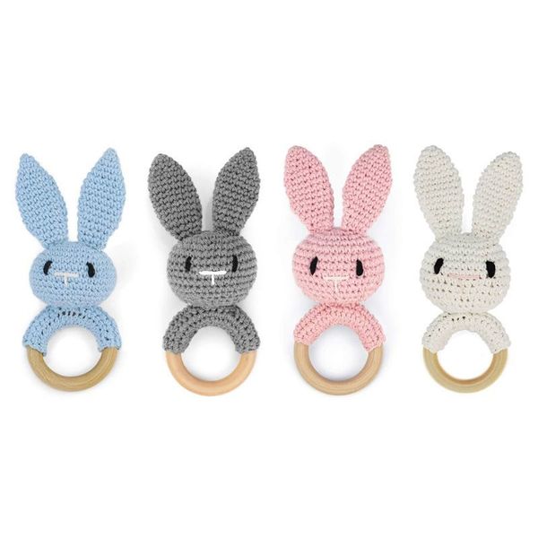 

baby wood teether ring diy crochet bunny rattle soother bracelet teething molar q1214
