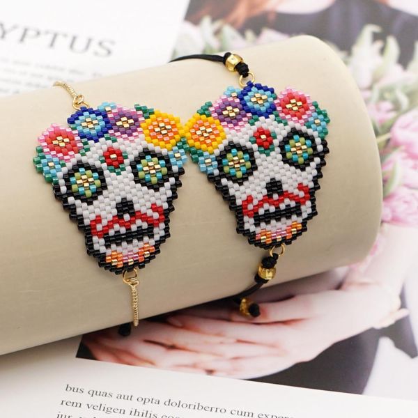 

go2boho череп браслет хэллоуин ювелирные изделия подарок для женщин пульсары изготовление бисер miyuki браслеты рука тканые ювелирные издели, Bronze;silver