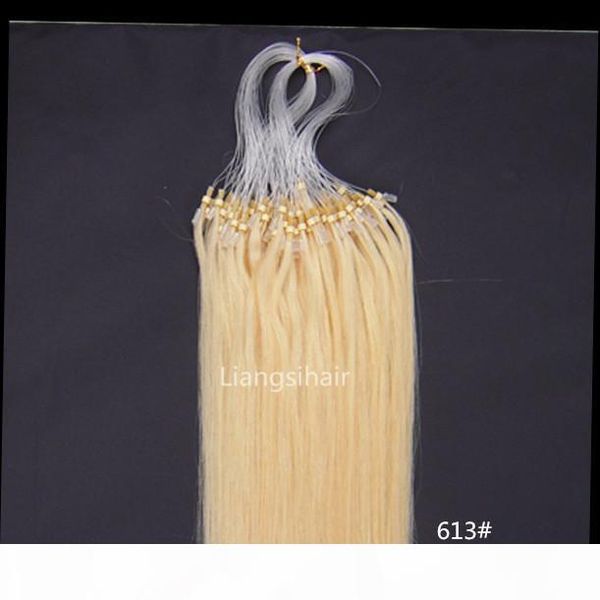 

human hair brazilian virgin remy bundles 16"-28" 100s 613# lightest blonde loop micro ring hair extensions straight brazilian hair, Black