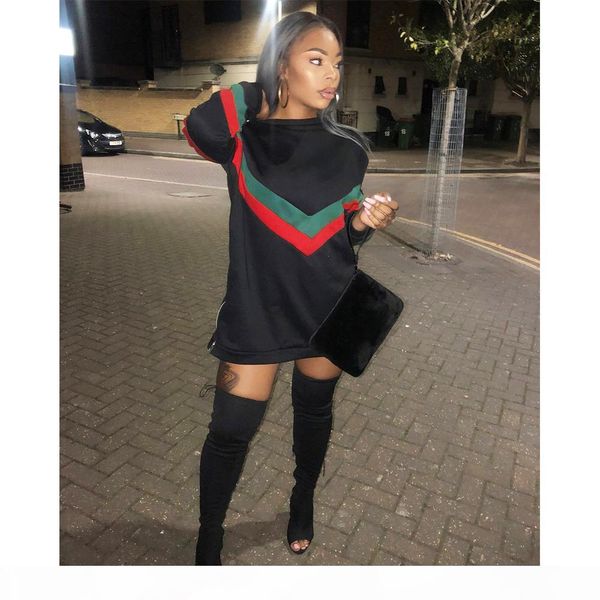 

womens coat hoodie designer europe the united states nightclub clothes air layer stitching stripe zipper long section sweater dress, Black