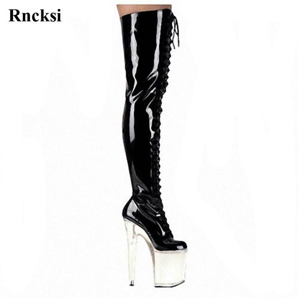 

boots rncksi black women party over the knee ultra 20cm high heels with clear platform pole dancing shoes