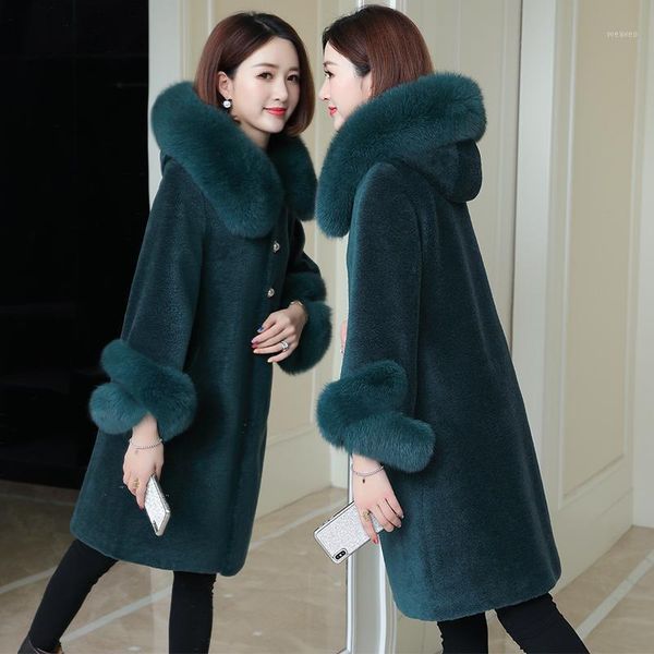 

real fur coat fur hooded 100% wool jacket autumn winter coat women clothes 2020 korean sheep shearling suede lining zt39071, Black
