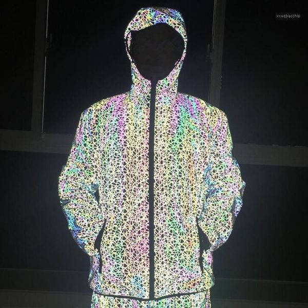 

2020 spring glowing jacket women loose coat hoodies hip hop streetwear reflective outerwear oversized ladies zipper sweatshirt1, Black;brown