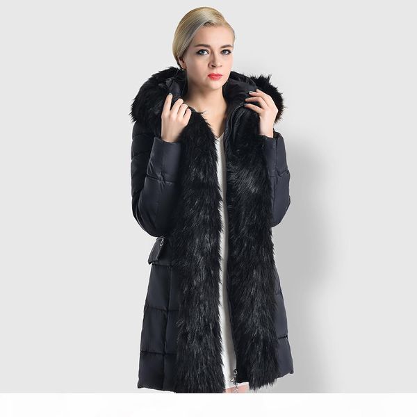 

new fashion women winter long style overcoat winter warm feather cotton fur trimparkawith fur collar thicken coats black khaki gray