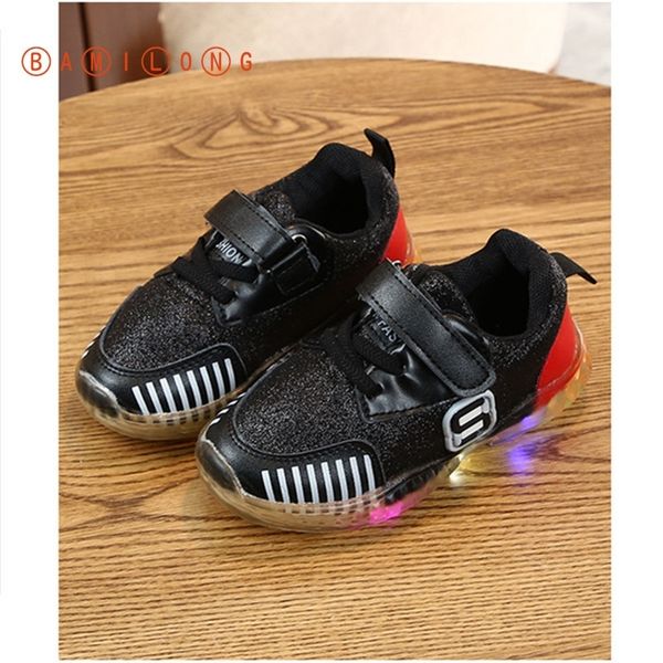 

autumn breathable boys toddler shoes led lights children sneaker soft bottom sports net shoes new summer girls flash shoes y139 y201028, Black
