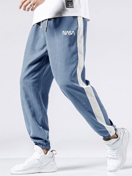 

men letter graphic side striped pants 38ad#, Black