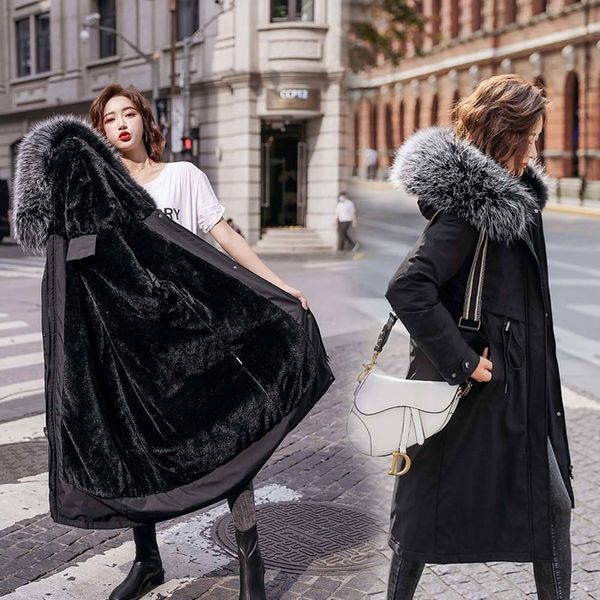 

pinkyisblack wool fashion long winter jacket hooded 2020 warm clothing parka slink jas bontkraag women's liner with women rcogp, Black