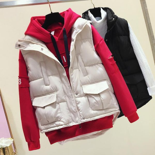 

cotton vest woman short fund student 2019 joker vest easy down cotton waistcoat tide loose coat1, Black;white