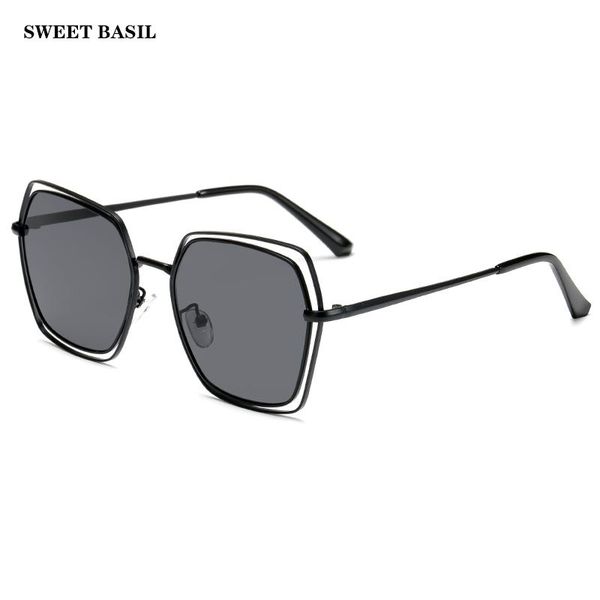 

sunglasses sweet basil 2021 polygon double frame women fashion metal hollow sun glasses for party mirror uv400, White;black