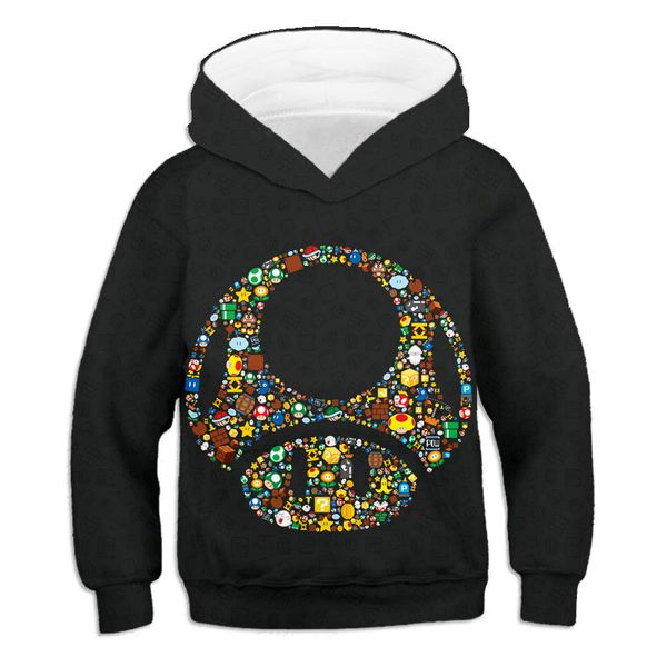 

boys mario hoodies children hoodies polyester thin girl autumn kids long sleeve casual creative mushroom outwear clothing 201125, Black