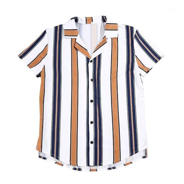 

summer male loose shirt new men notch collar color-block striped shirt fashion lapel slim fit short-sleeved plus size cardigan1, White;black