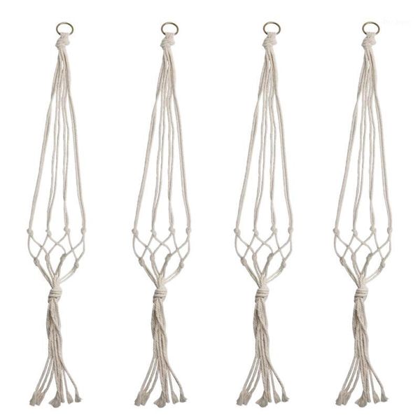

4 pcs macrame plant hanger set hanging planter handmade cotton rope for indoor outdoor flower pots (pot not included),1