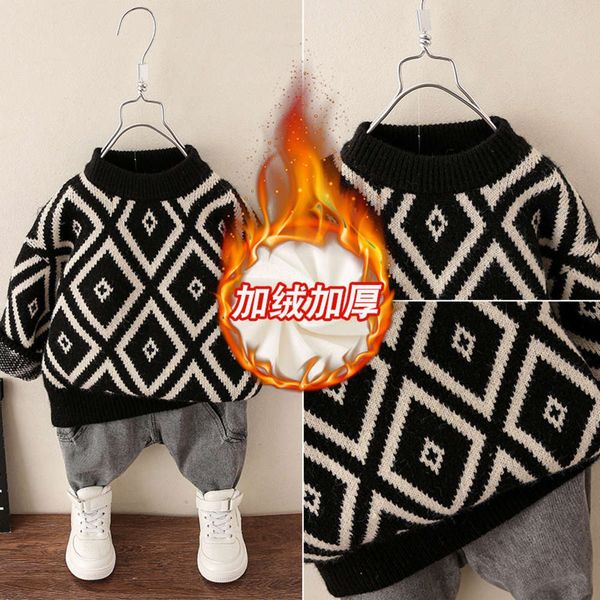 

thickened children's cashmere pullover, round neck, boys' autumn and winter baby diamond knitted sweater, Blue
