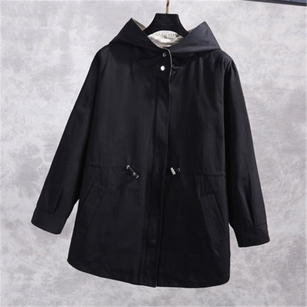 

4xl 2019 new spring autumn korean casual women's hooded coats loose big size windbreaker jacket female outerwear 766, Black;white