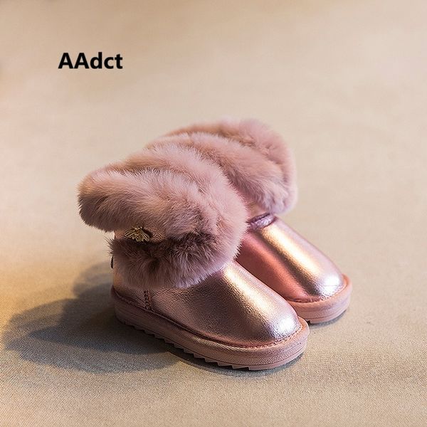 

aadct handmade waterproof girls boots winter fur cotton warm kids snow boots for girls brand rabbit hair children shoes new y201028, Black;grey