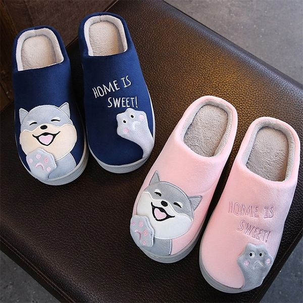 

cartoon dog women home slippers non-slip soft winter warm house indoor bedroom lovers couples floor shoes y201026, Black