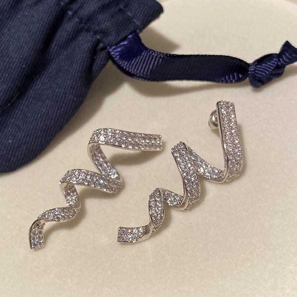 

trendy silver color small cz geometric spiral earring for women
