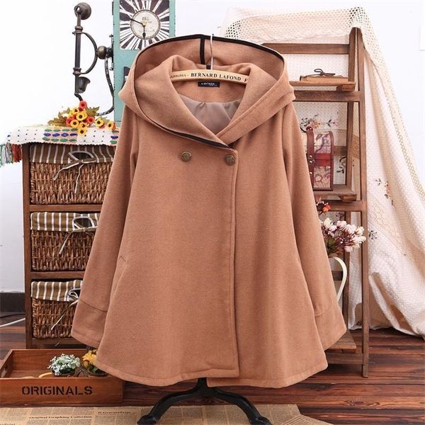 

british poncho imitated woollen long overcoat manteau femme de sigual coat women hooded cape cloak cloke outwear 6x1020, Black