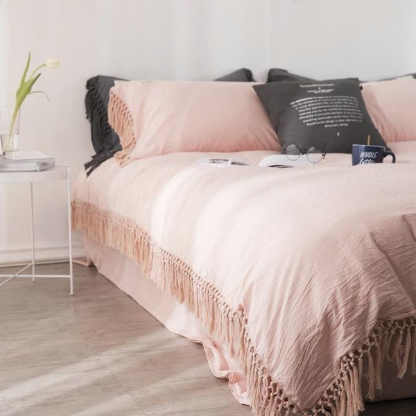 

bedding sets 100% cotton set twin  king size bed with tassels duvet cover bed/fitted sheet parrure de lit ropa cama