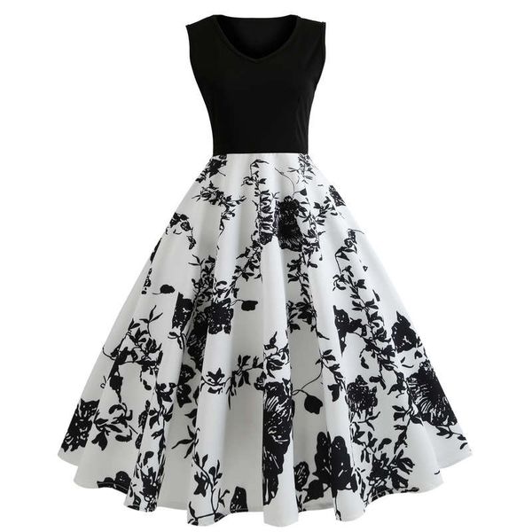 

2019v collar hepburn cotton print dress, Black;gray