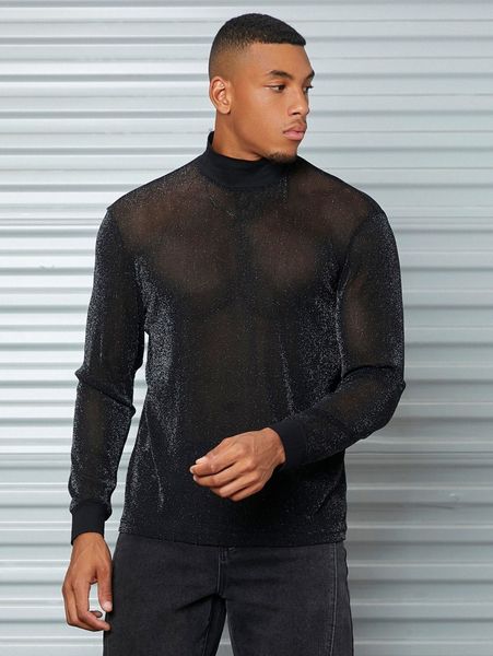 

men mock neck mesh tee l7mw#, White;black