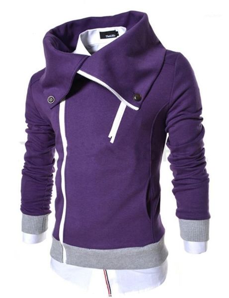 

zogaa 2020 casual solid mens hoodies turn-down collar men sweatshirt zipper outwear 6 colors coat men1, Black