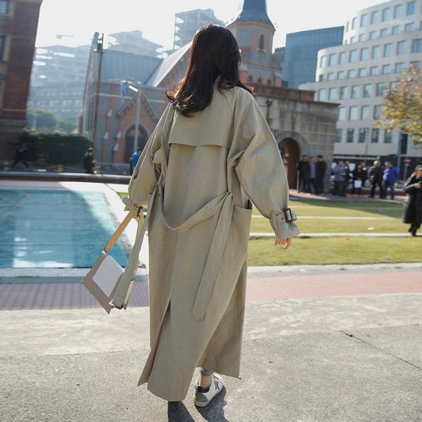 

edition of new fund of 2020 autumn long loose dust coat whom british wind over-the-knee overcoat college students wind1, Tan;black
